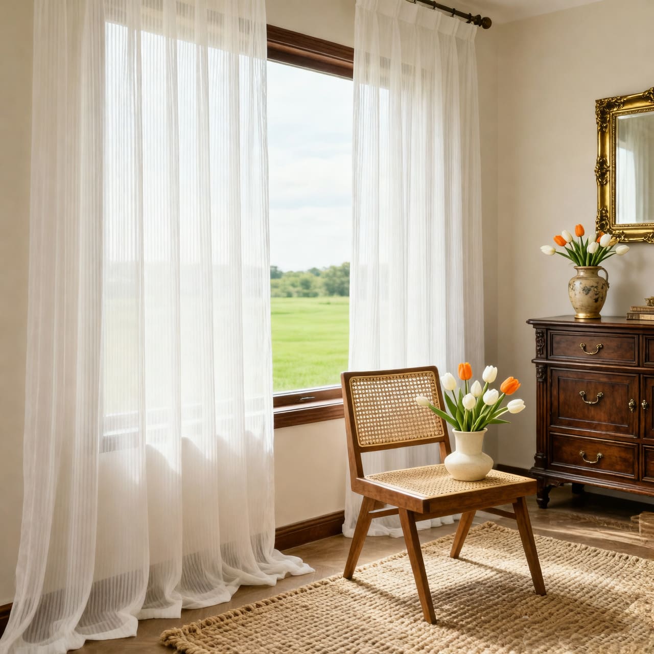 Organ White Vertical Striped Blinds Sheer Curtains