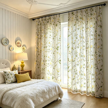 Spring Garden Magnolia Blossom Off‑White Curtains