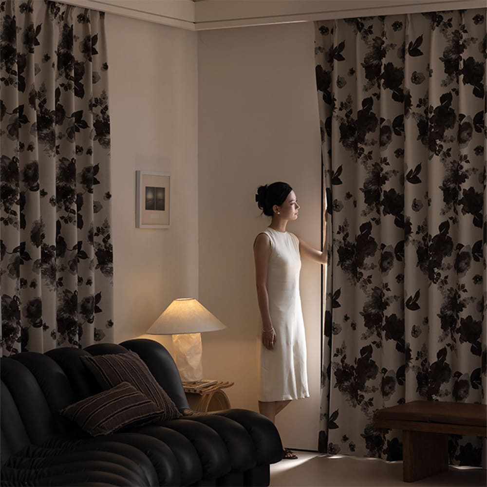 Retro Gray Ink Rose Jacquard Curtain Artistic Chenille