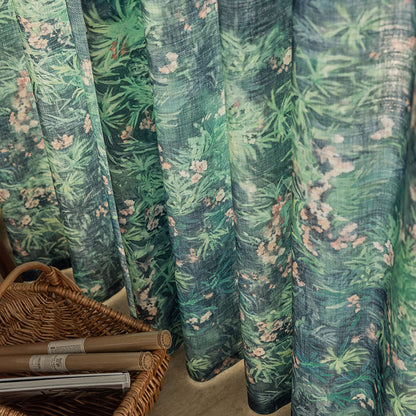 Monet’s Meadow Spring Vale Pink Wildflower Emerald Oil Print Curtains
