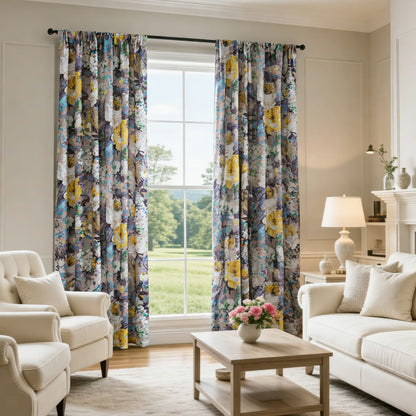 Oil Painting Art Monet Blue and Purple Flowers Garden Curtains 2 Panels Living Room