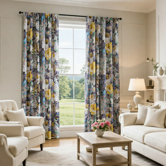 Oil Painting Art Monet Blue and Purple Flowers Garden Curtains 2 Panels Living Room