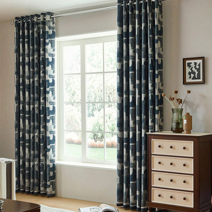 Soft Touch Indigo Blue Geometric Jacquard Curtains