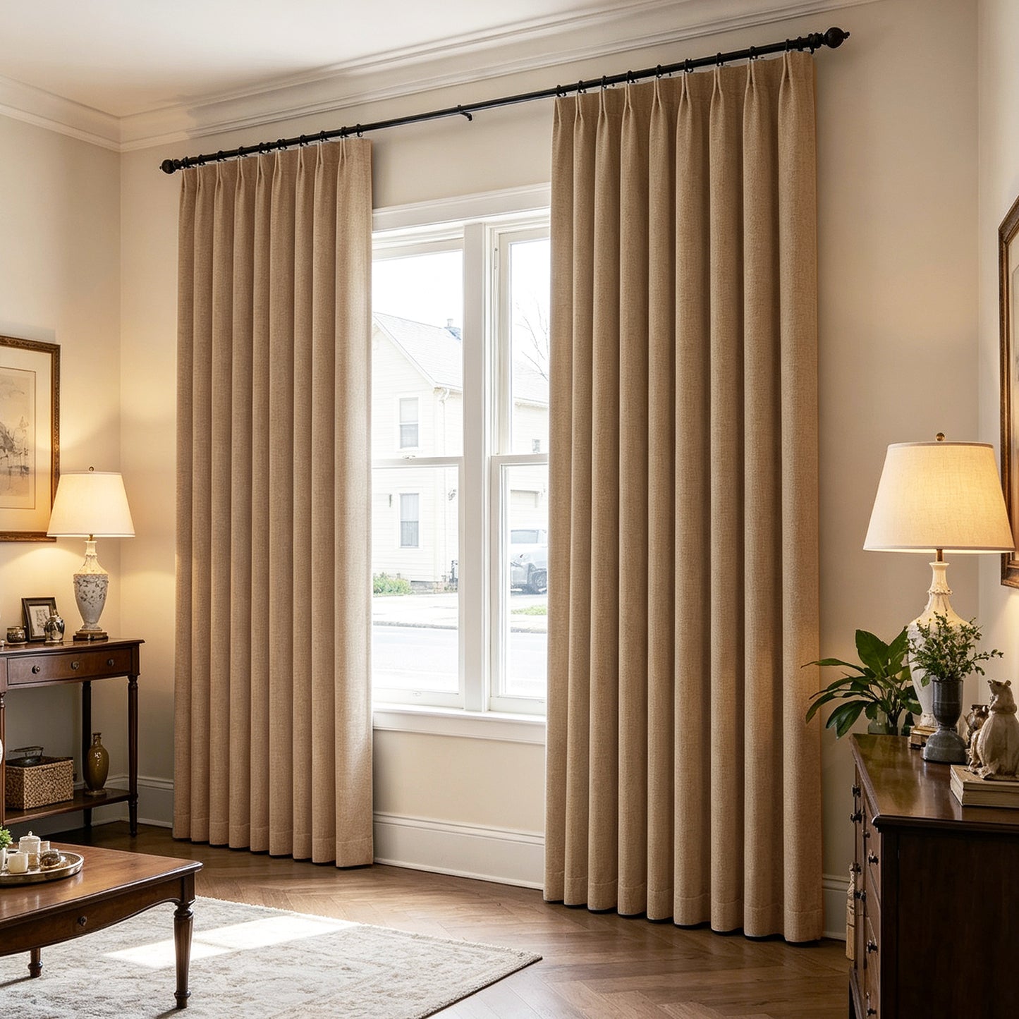 Camel Brown Cat Scratch Resistant Curtains Non-Toxic Formaldehyde Free Fabric for Kid & Pet Households