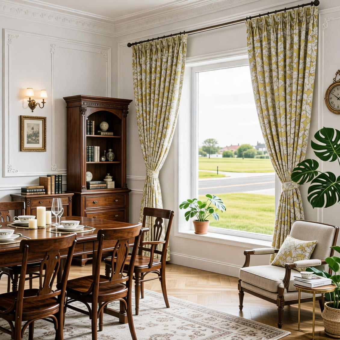 Warm Yellow Cream Fig and Foliage Curtains Art Painting Custom Drapes