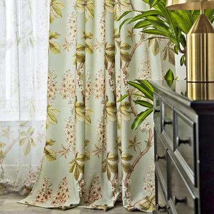Misty Green Cottage Chestnut Floral Curtains