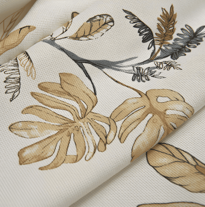 Contemporary Cream Tropical Leaf Print Curtains