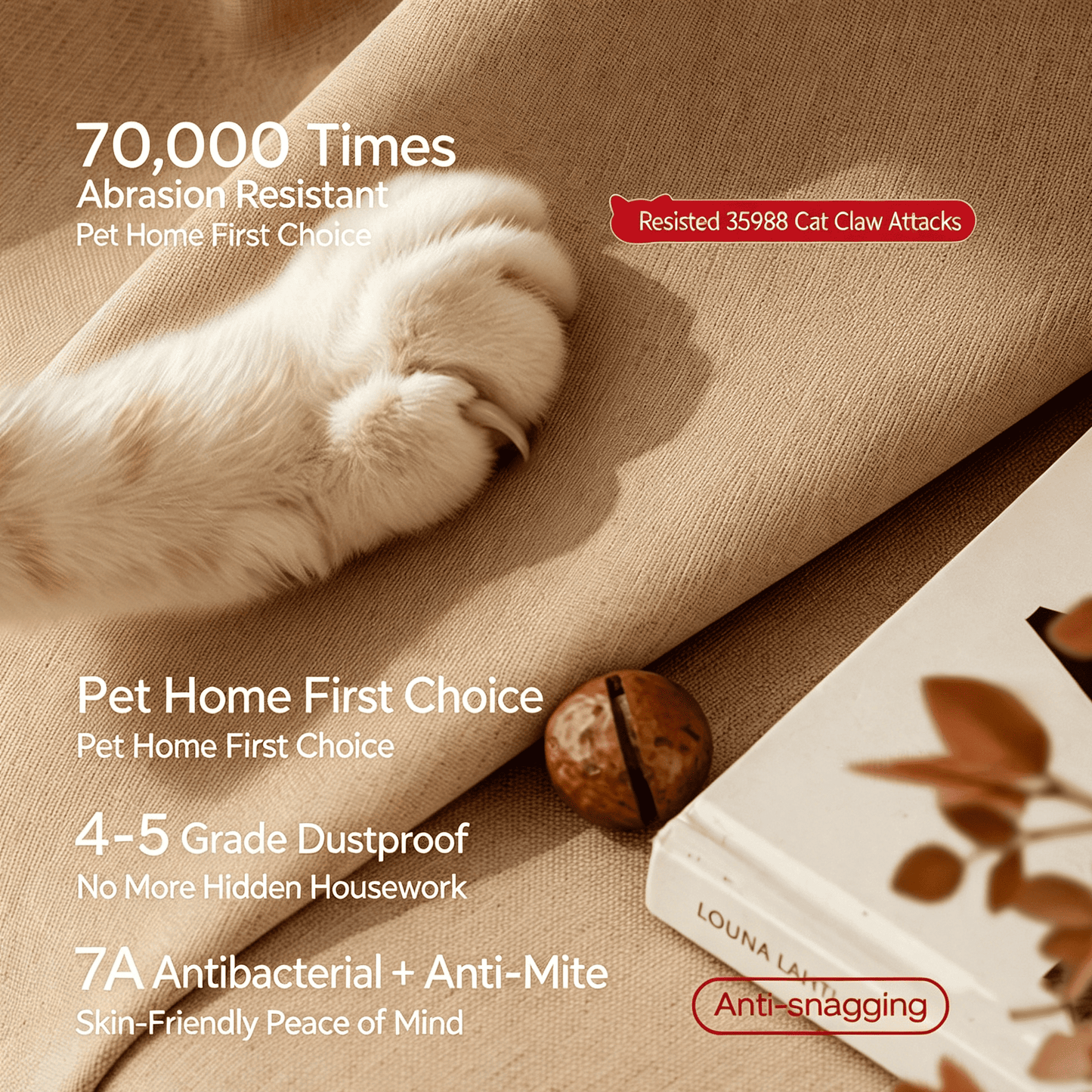 Camel Brown Cat Scratch Resistant Curtains Non-Toxic Formaldehyde Free Fabric for Kid & Pet Households