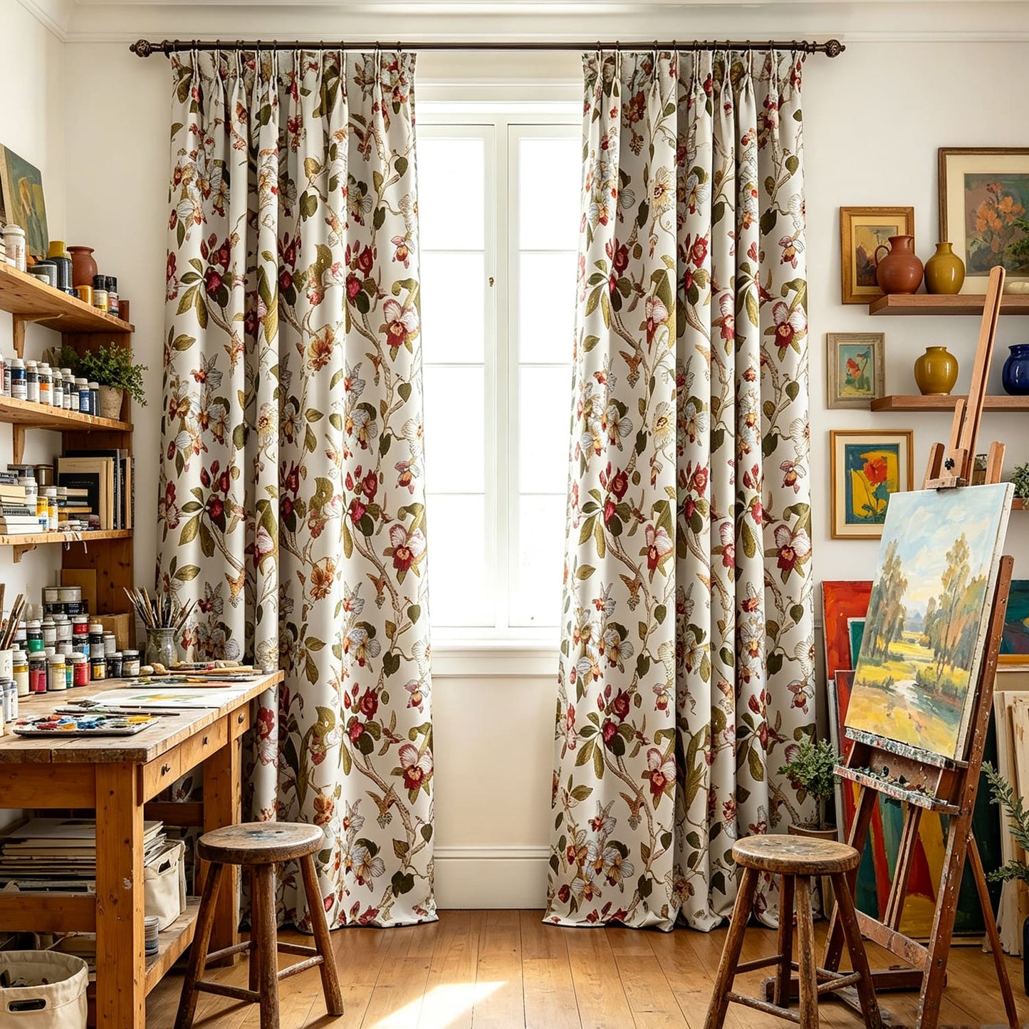 Red Flower Blackout Curtains Birds Drapes for Bedroom 1 Set of 2 Panels