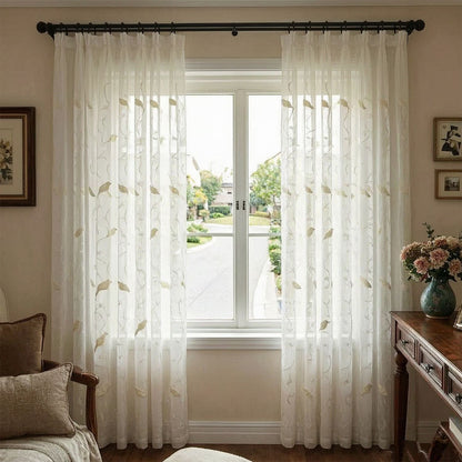 3D Furry Bird Embroidered Pinch Pleat Sheer Curtains White Window Sheers