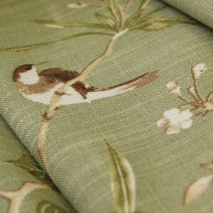 Classic Retro Kale Green Curtains Birds Peach Country Drapes