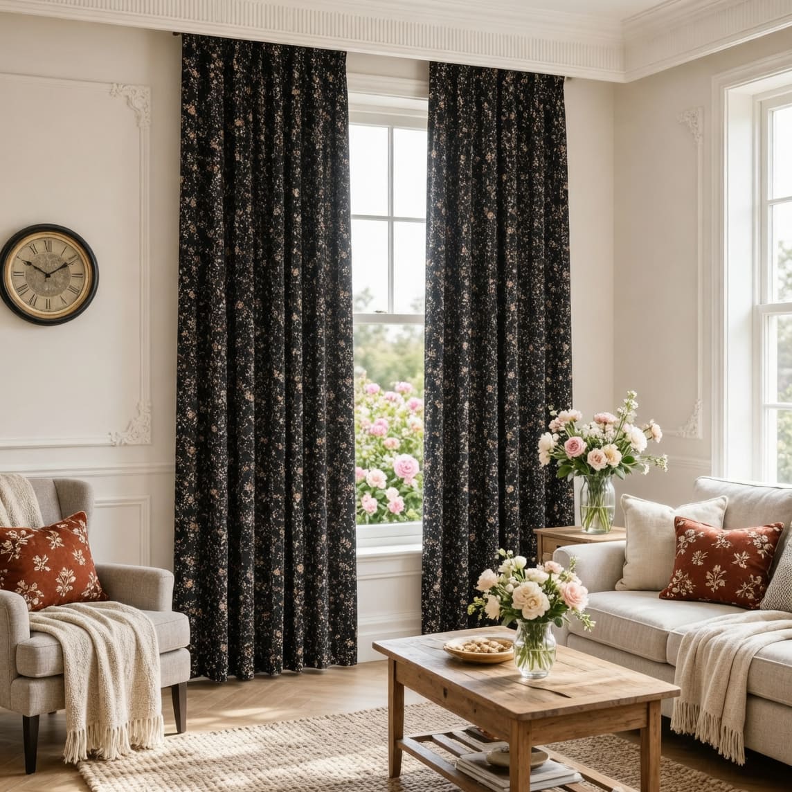 Pastoral Romance Double-Sided Small Floral Jacquard Chenille Drapes