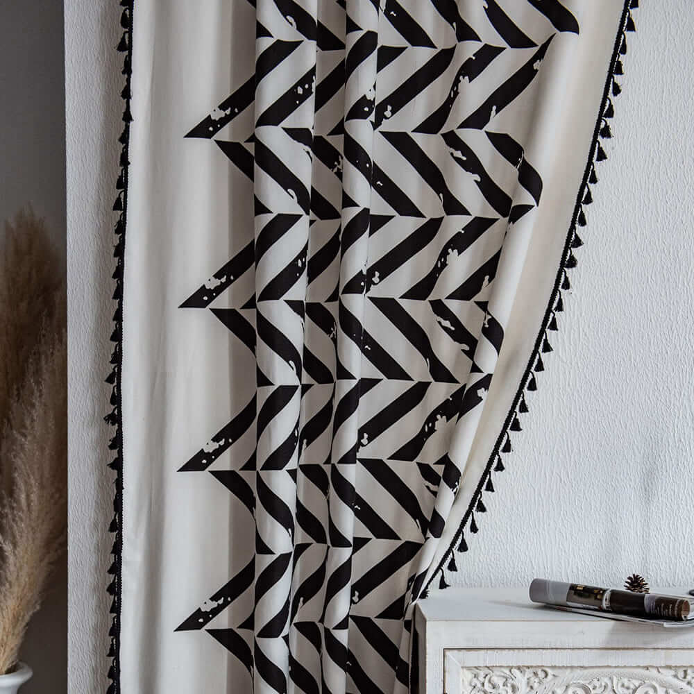 black white chevron modern boho tassel curtains moroccan style drapes