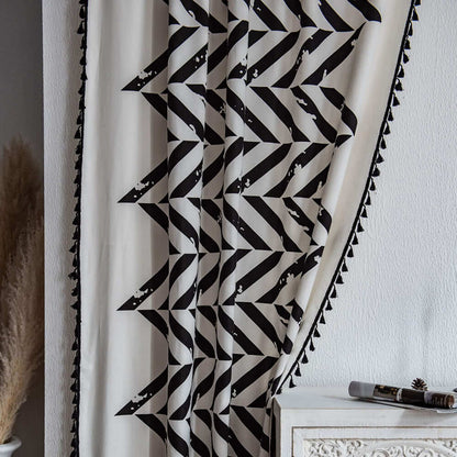 black white chevron modern boho tassel curtains moroccan style drapes