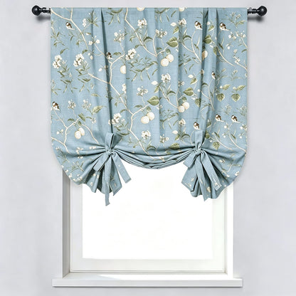 Classic Retro Blue Balloon Shade Curtains Birds Peach Country Drapes