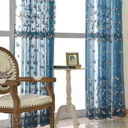 Blue butterfly pinch pleat sheer curtains for living room window sheers