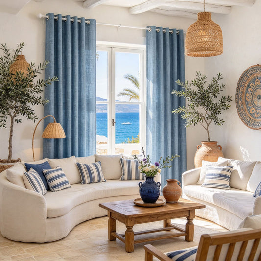 Ocean Mist Blue Curtains Rough Grainy Texture Drapes for Bedroom