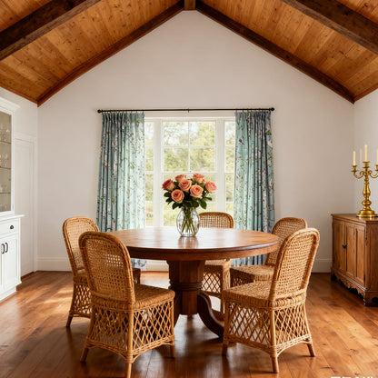 Classic Retro Blue Balloon Shade Curtains Birds Peach Country Drapes