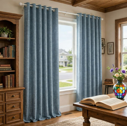 Ocean Mist Blue Curtains Rough Grainy Texture Drapes for Bedroom