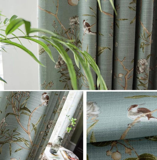 Housse de coussin rétro bleu oiseaux pêche pays, 1 lot de 2 taies d'oreiller