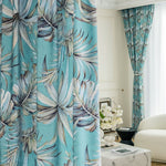 Blue Banana Leaves Curtains Print Bedroom Drapes 1 Set of 2 Panels