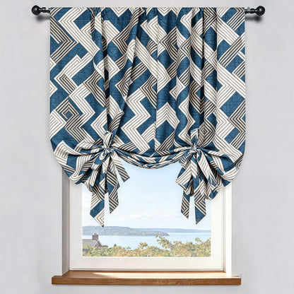 Preppy Coastal Navy White Geometric Chevron Balloon Shade Curtains