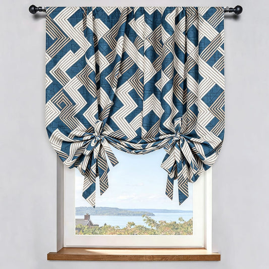 Preppy Coastal Navy White Geometric Chevron Balloon Shade Curtains