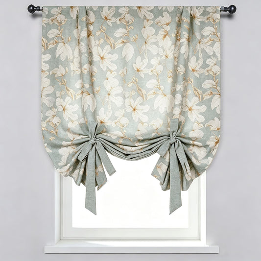 Stone Blue Fig Leaf Balloon Shade Curtains Art Painting Drapery