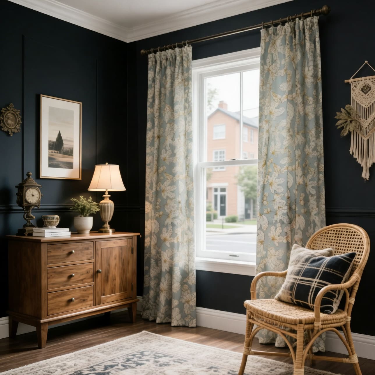 Stone Blue Fig Leaf Curtains Art Painting Living Room Darkening Drapes