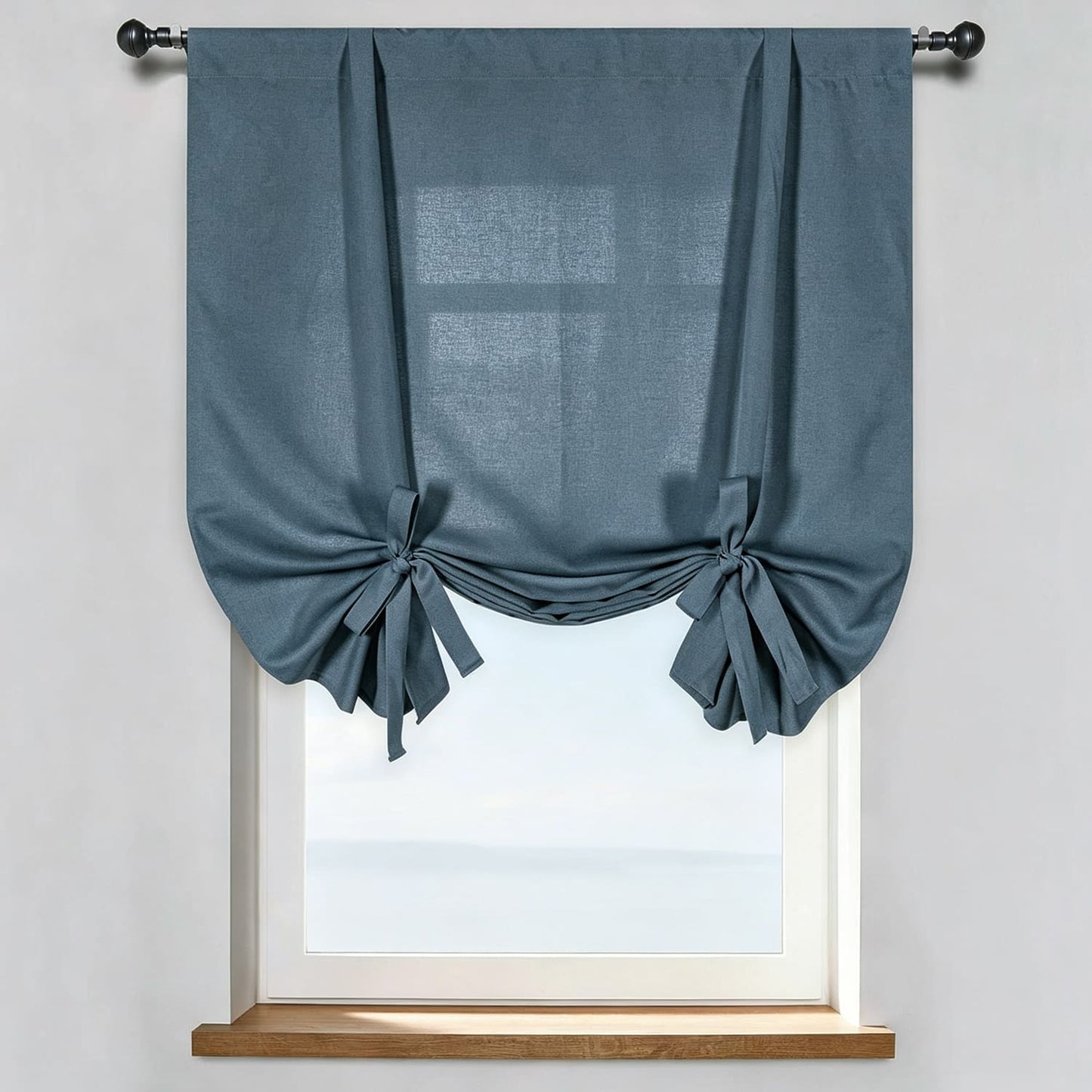 Rideaux et tentures en lin naturel bleu denim, 2 panneaux pour le salon