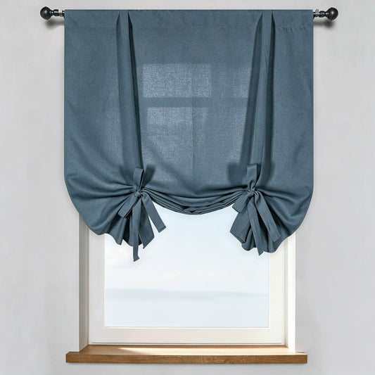 Steel Blue Slate Gray Natural Plain Linen Balloon Shade Curtains
