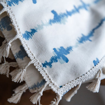 Tranquil Blue Raindrops Stripes Linen Blend Curtains