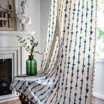 Stylish Blue Vertical Stripe Curtains White Drapes with Tassels