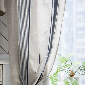 Blue Stripe Curtains Natrual Linen Drapes
