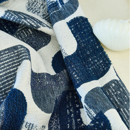 Soft Touch Indigo Blue Geometric Jacquard Curtains