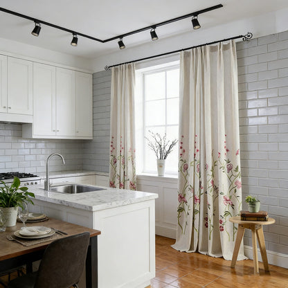 Light & Airy Flower Linen Curtains Rustic Chic Exquisite Embroidered Drapes