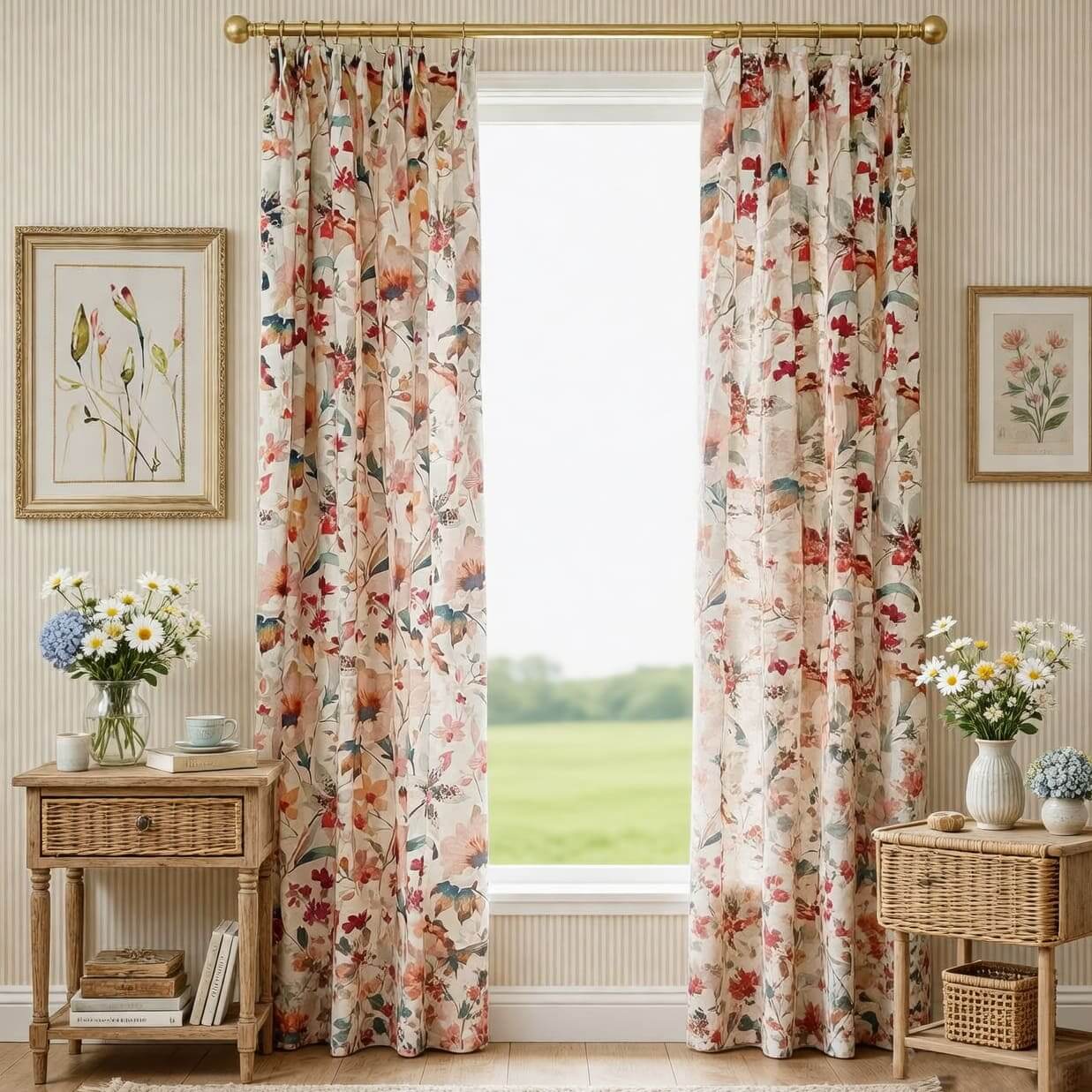 Botanical print light filtering curtains decorative window coverings