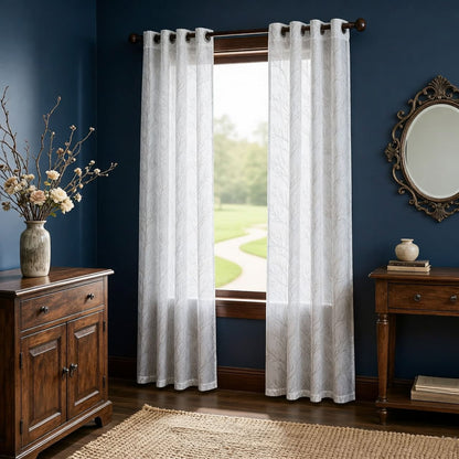 Branch Tree White Sheer Curtains for Bedroom/Living Room 2 Panels