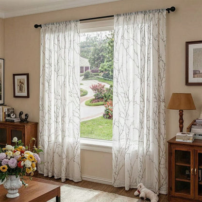 Print Branch Sheer Curtains for Bedroom/Living Room