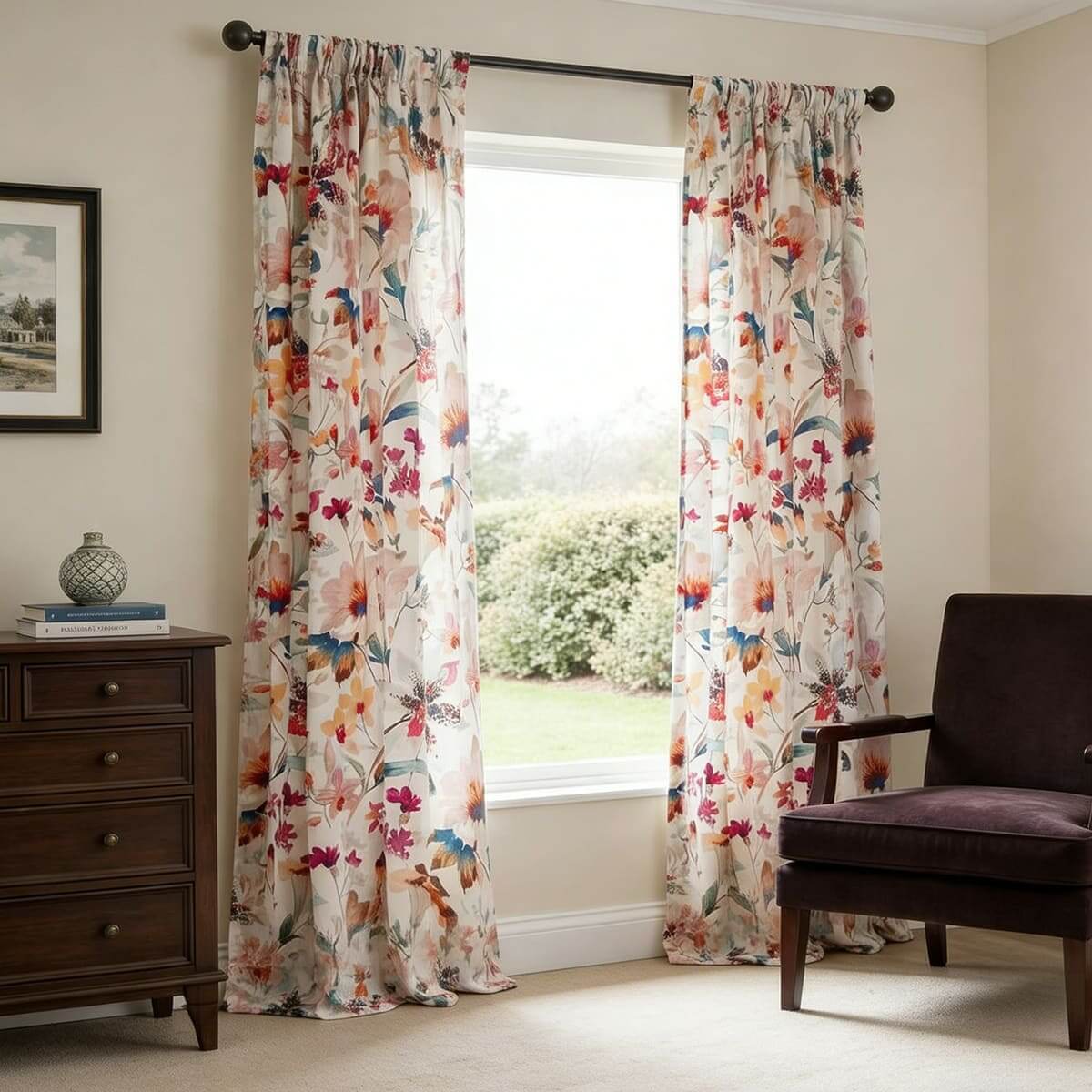 Brilliant floral blackout curtains colorful botanical window drapes