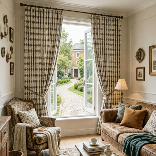 Heritage Argyle Diamond Brown Beige Curtains