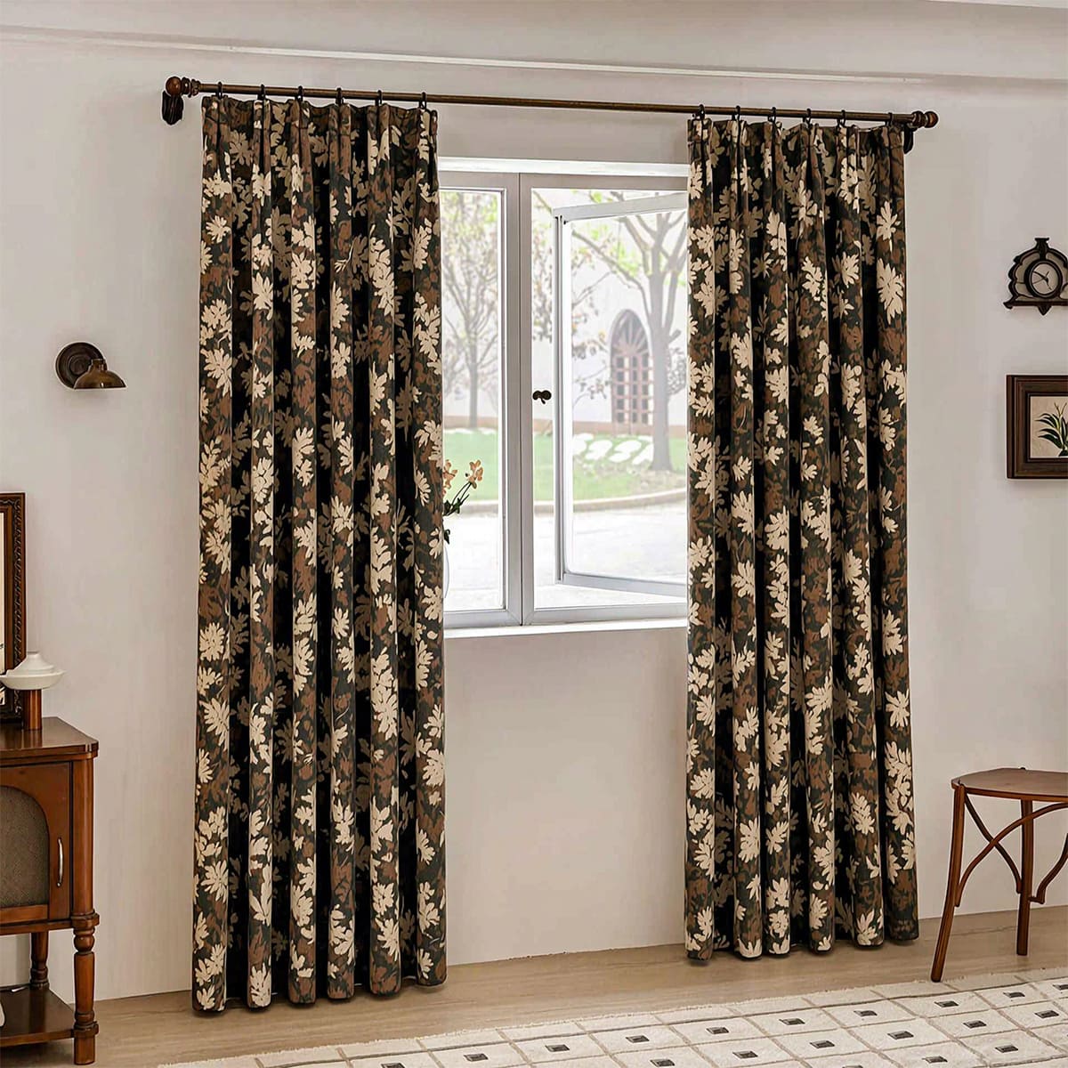 Wabi-Sabi Mid-Tone Brown Foliage Jacquard Curtains