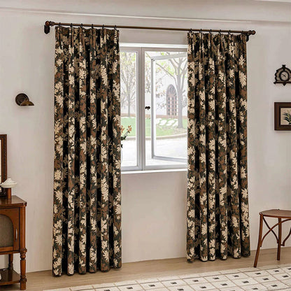 Wabi-Sabi Mid-Tone Brown Foliage Jacquard Curtains
