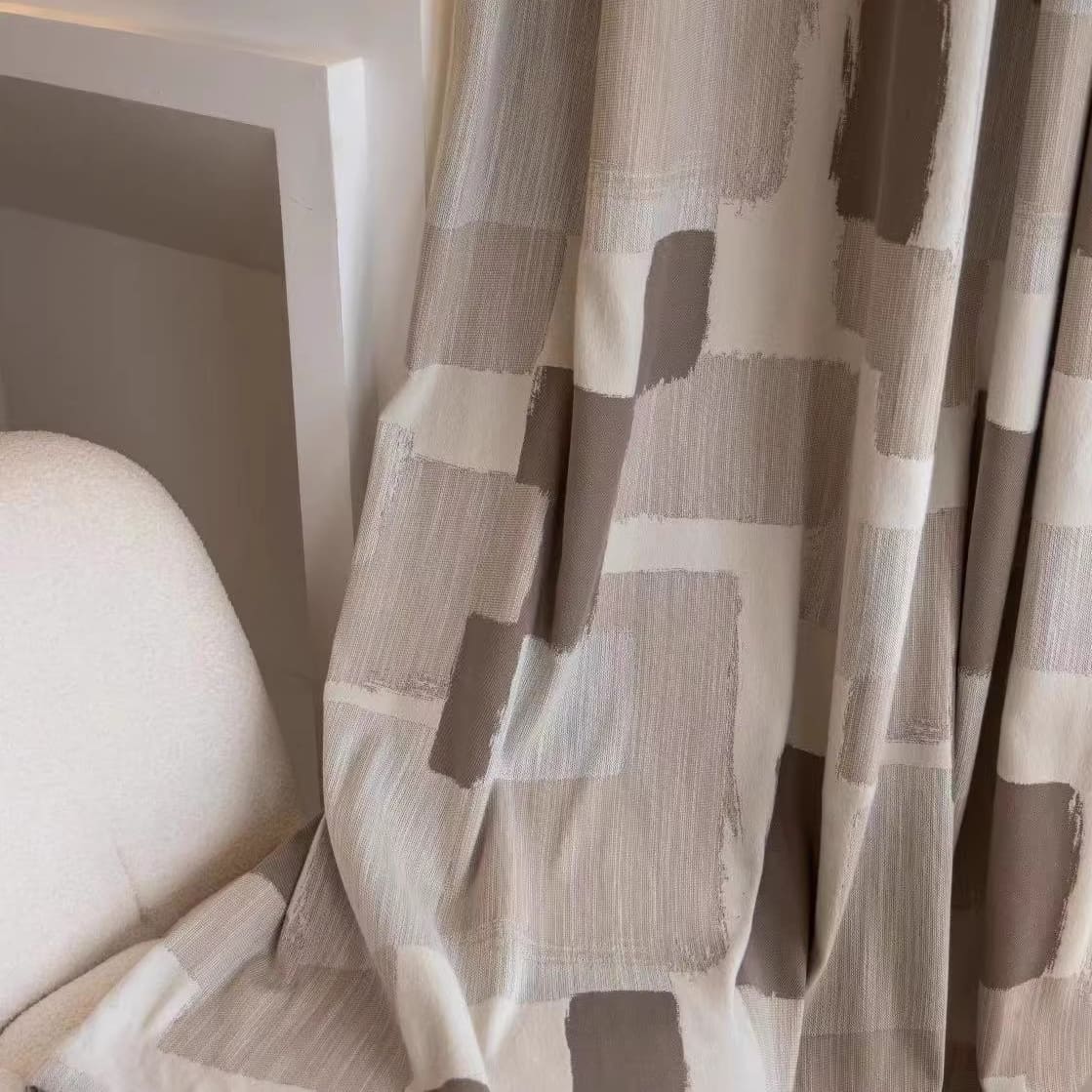 Thickened Elegant Gentleman Plaid Geometric Jacquard Taupe Brown Curtains