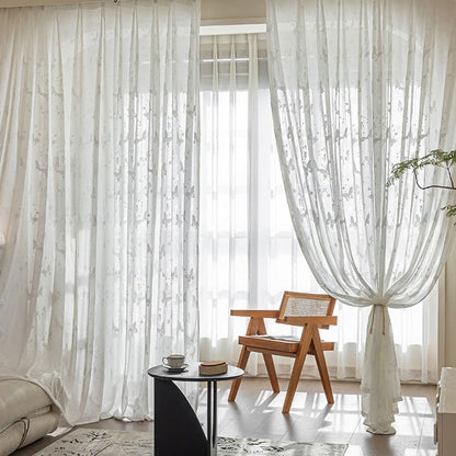 3D Relief Butterfly Ethereal White Sheer Curtains Pinch Pleat Voiles