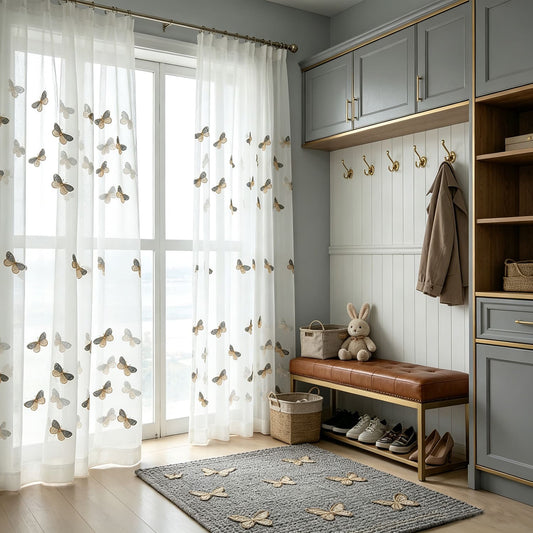 Butterfly Sheer Curtains White Voile Drapes for Bedroom 1 Set of 2 Panels