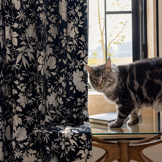 Blackout Retro American Design Chenille Jacquard Black Curtains White Floral