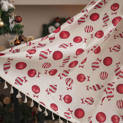 Rideaux de noël à motif de bonbons rouges, en lin naturel