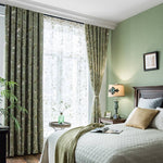 Classic Retro Kale Green Curtains Birds Peach Country Drapes