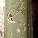 Classic Retro Kale Green Curtains Birds Peach Country Drapes